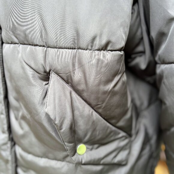 Black Puffer Jacket, Black Bomber Jacket, Fur hood, Oversized Black Coat, DKNY - Picture 4 of 13